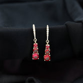 Certified Lab Created Ruby Three Stone Dangle Earrings with Moissanite Rosec Jewels