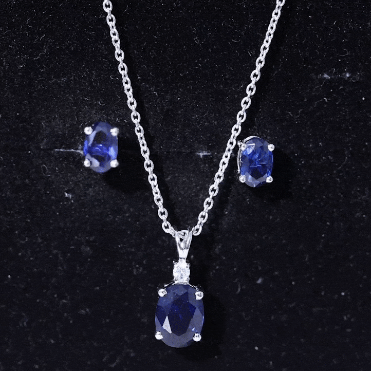 Lab Grown Blue Sapphire Solitaire Jewelry Set with Moissanite Rosec Jewels