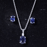 Lab Grown Blue Sapphire Solitaire Jewelry Set with Moissanite Rosec Jewels