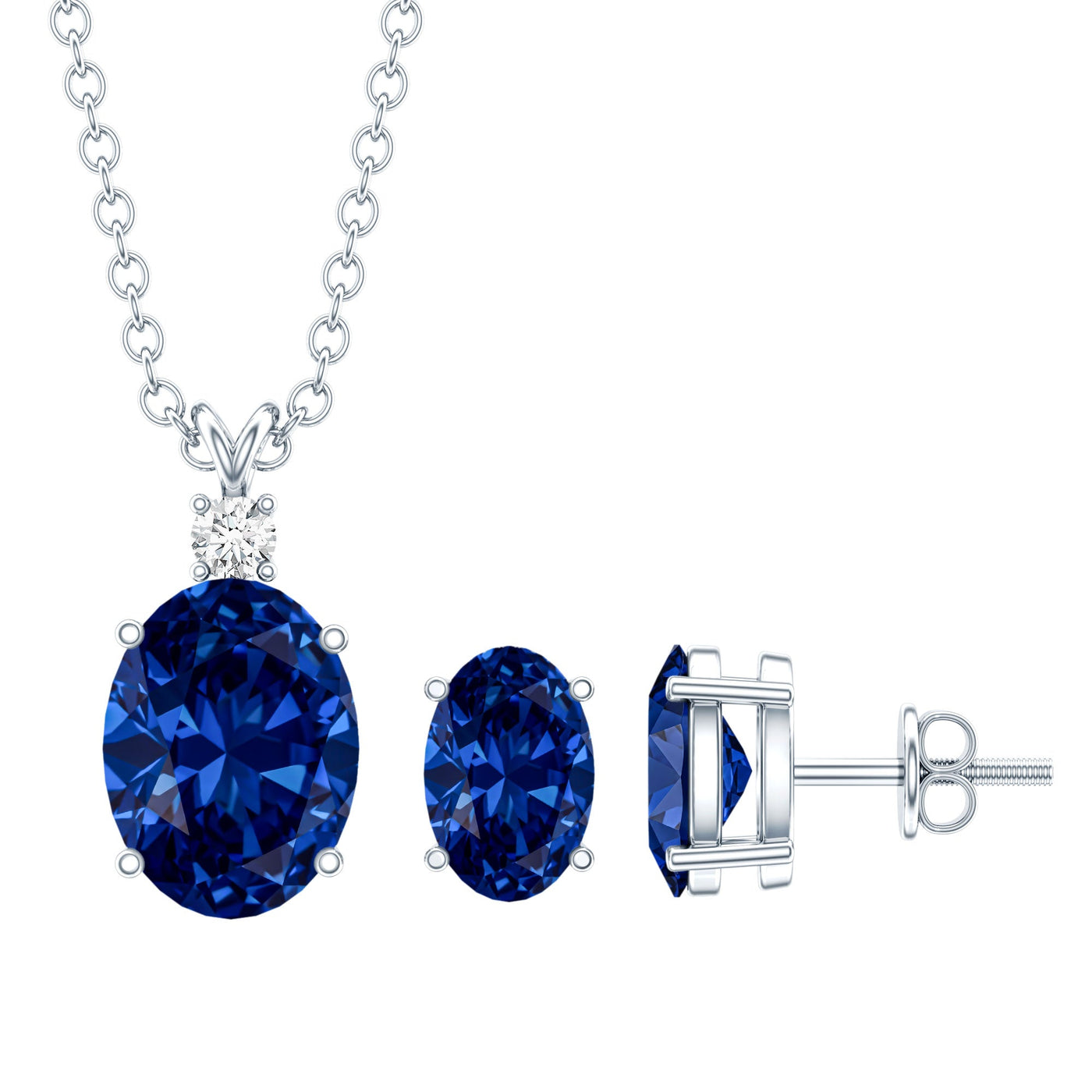Lab Grown Blue Sapphire Solitaire Jewelry Set with Moissanite Rosec Jewels