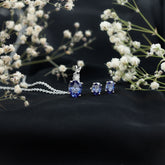 Lab Grown Blue Sapphire Solitaire Jewelry Set with Moissanite Rosec Jewels
