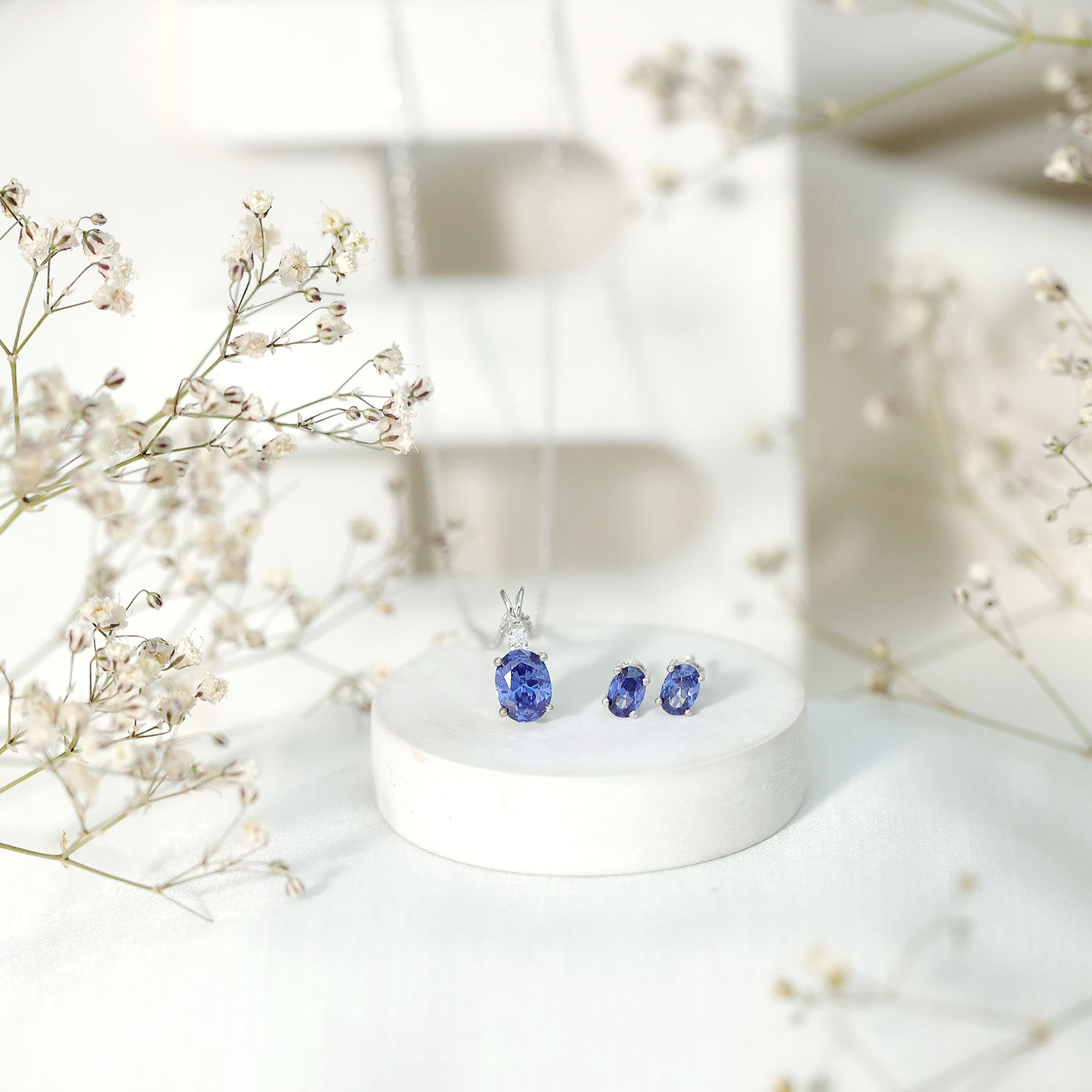 Lab Grown Blue Sapphire Solitaire Jewelry Set with Moissanite Rosec Jewels