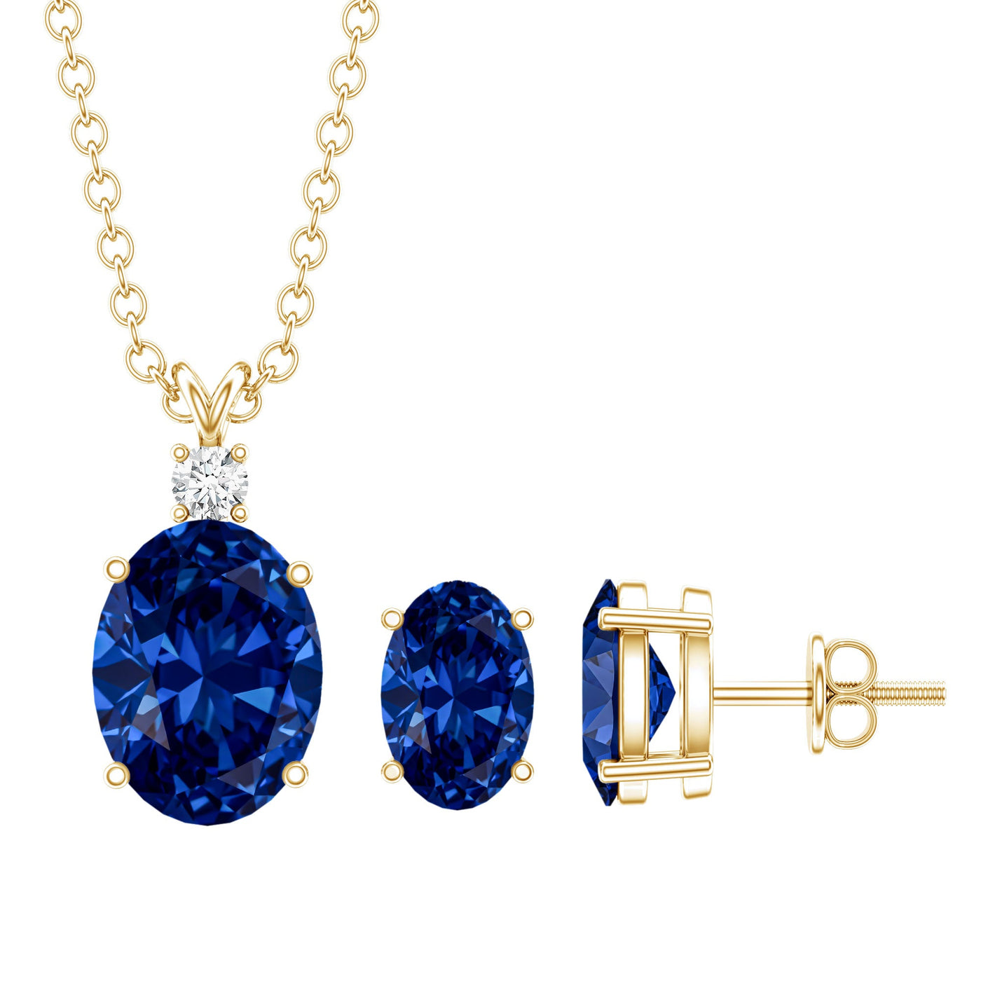 Lab Grown Blue Sapphire Solitaire Jewelry Set with Moissanite Rosec Jewels