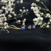 Lab Grown Blue Sapphire Solitaire Jewelry Set with Moissanite Rosec Jewels
