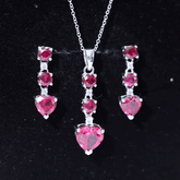 Certified Lab Grown Ruby Heart Necklace and Earrings Set With Diamond Rosec Jewels