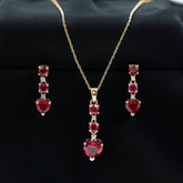 Certified Lab Grown Ruby Heart Necklace and Earrings Set With Diamond Rosec Jewels