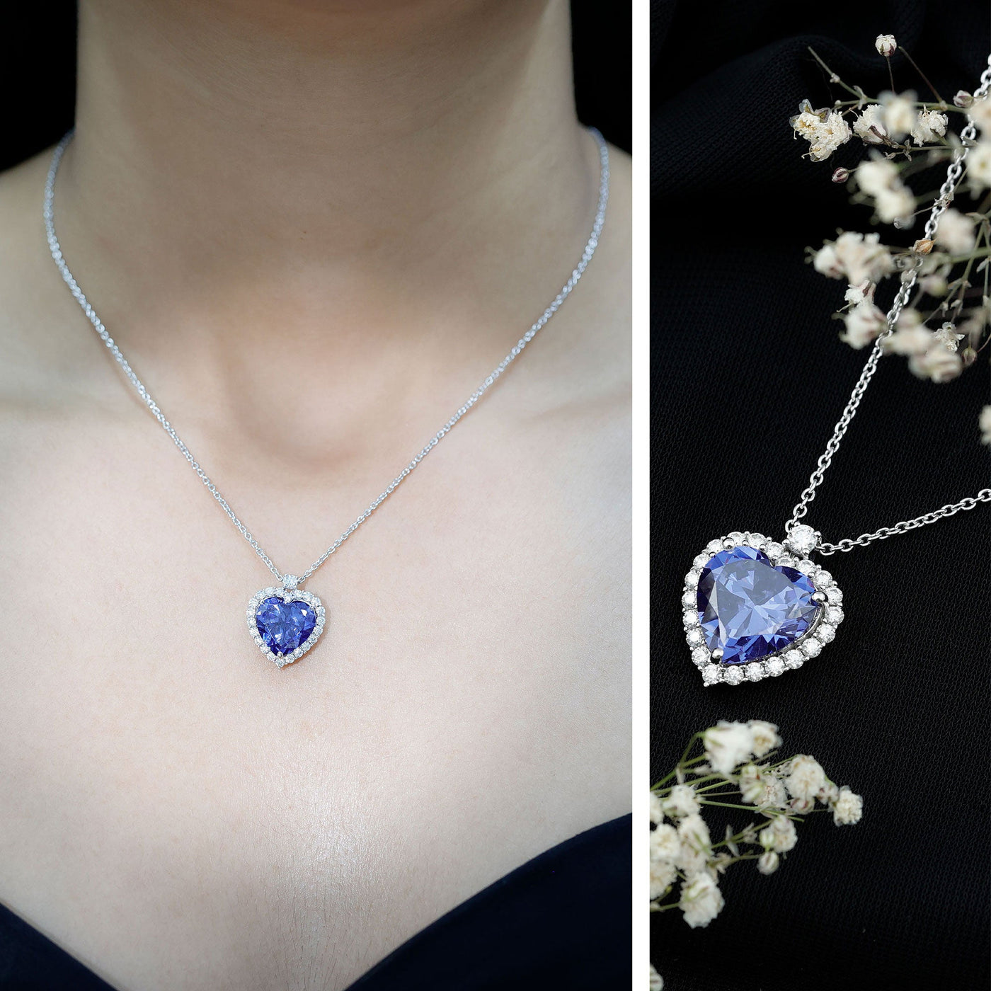 Lab Grown Blue Sapphire Heart of the Ocean Necklace Rosec Jewels