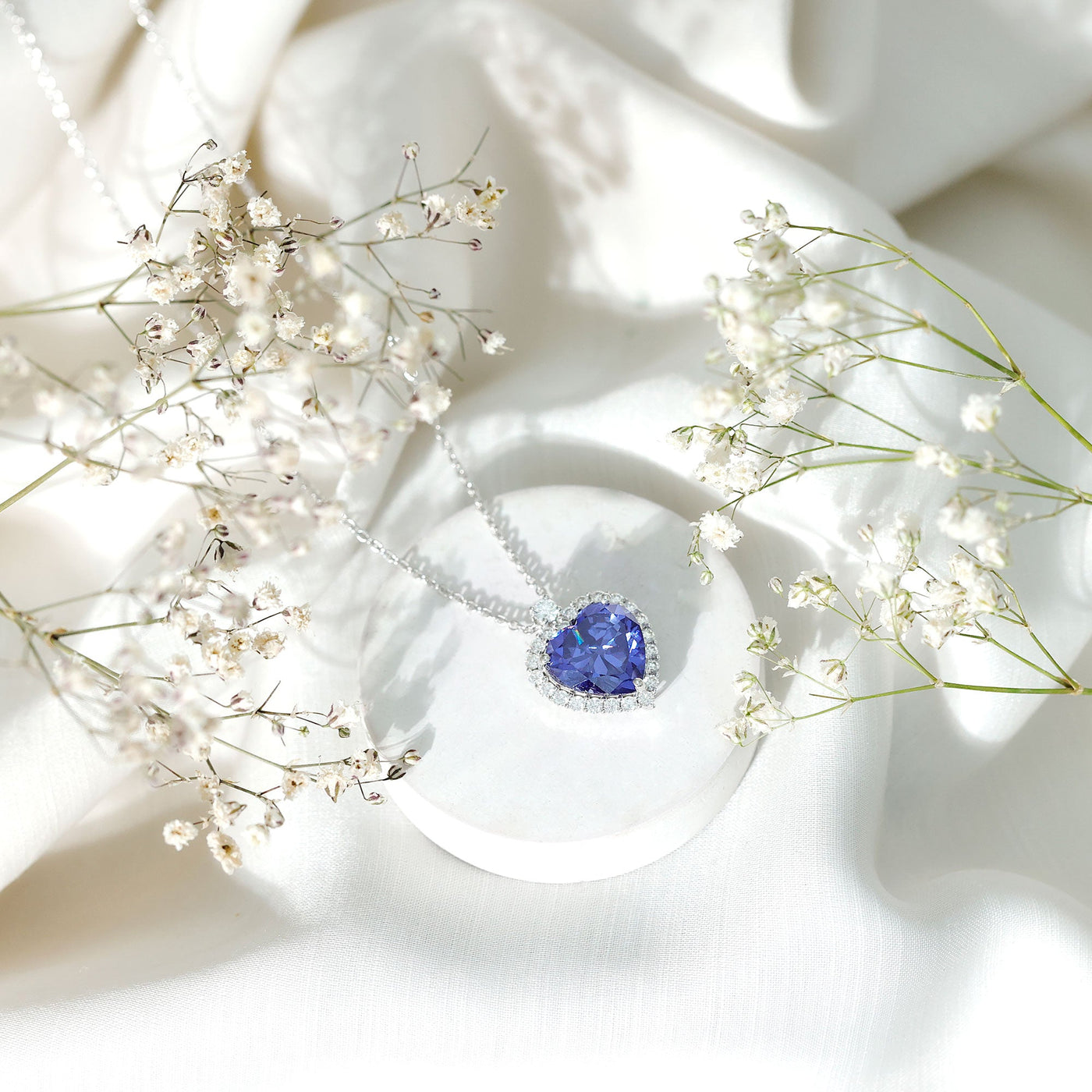 Lab Grown Blue Sapphire Heart of the Ocean Necklace Rosec Jewels