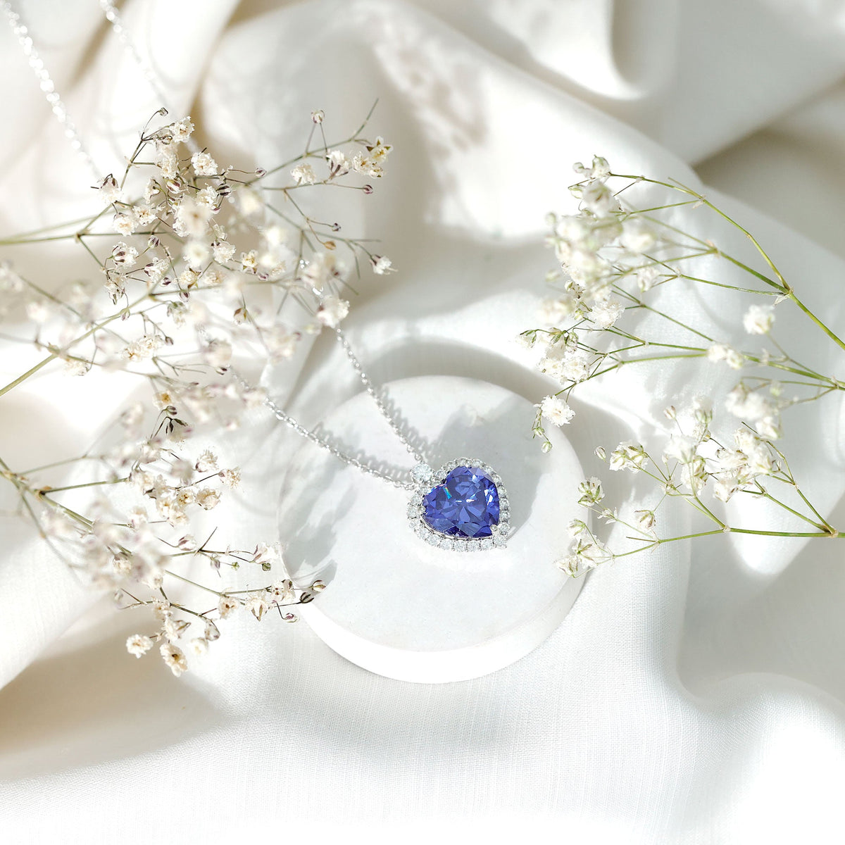Lab Grown Blue Sapphire Heart of the Ocean Necklace Rosec Jewels