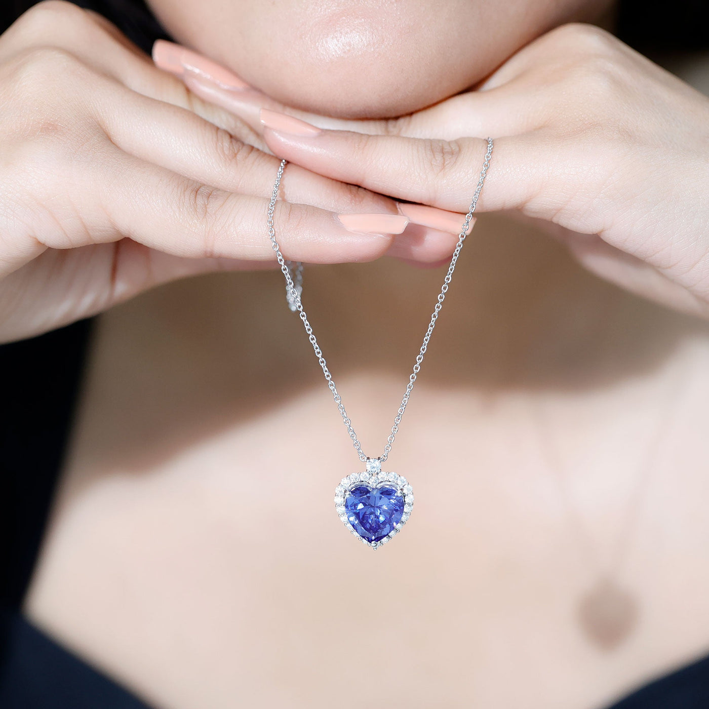 Lab Grown Blue Sapphire Heart of the Ocean Necklace Rosec Jewels