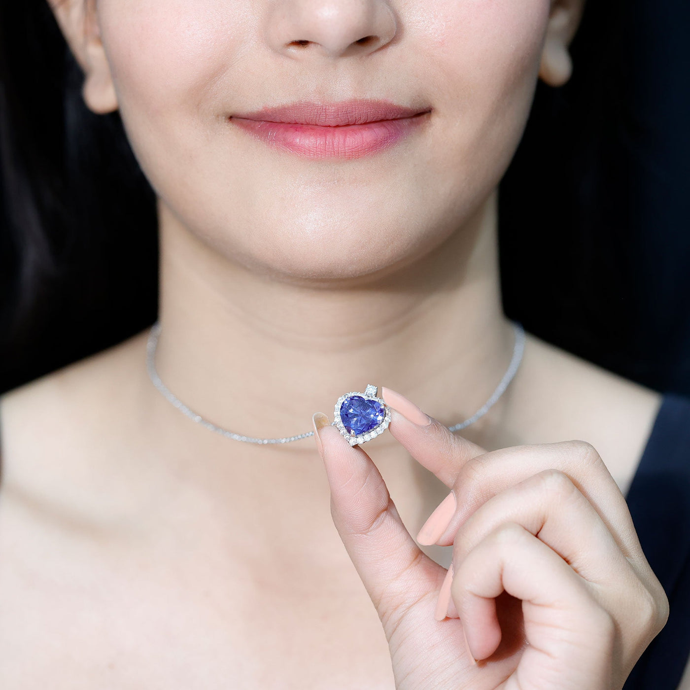 Lab Grown Blue Sapphire Heart of the Ocean Necklace Rosec Jewels