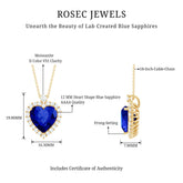 Lab Grown Blue Sapphire Heart of the Ocean Necklace Rosec Jewels