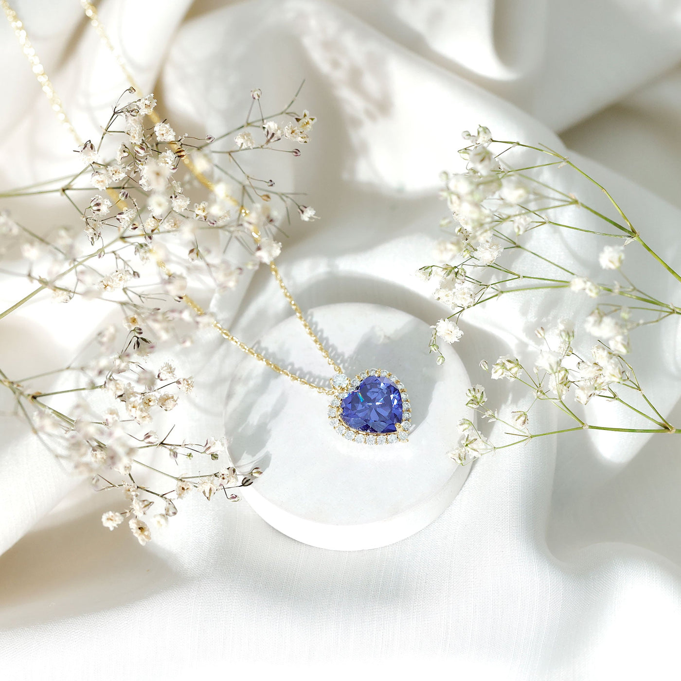 Lab Grown Blue Sapphire Heart of the Ocean Necklace Rosec Jewels