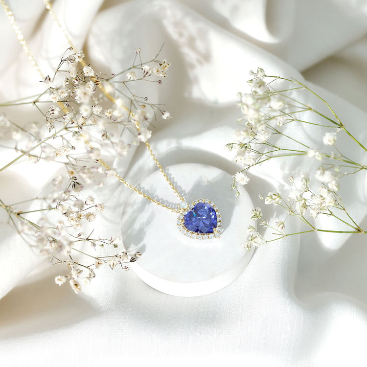 Lab Grown Blue Sapphire Heart of the Ocean Necklace Rosec Jewels
