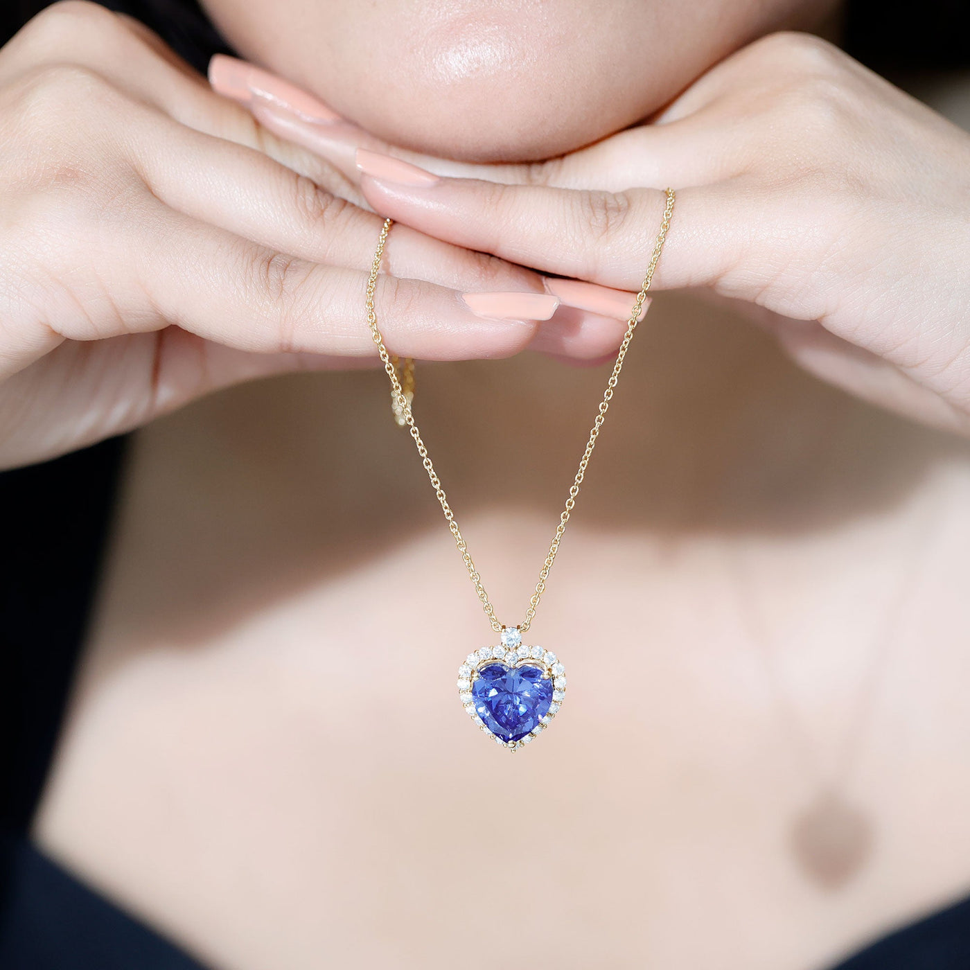 Lab Grown Blue Sapphire Heart of the Ocean Necklace Rosec Jewels