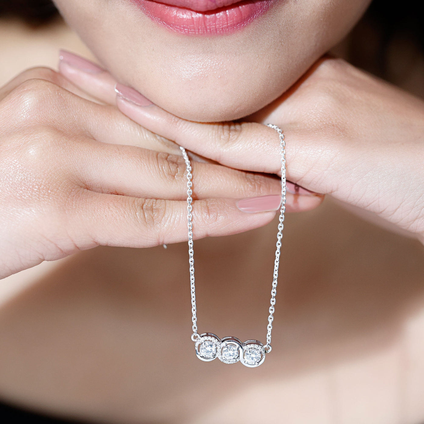 Certified Lab Grown Diamond 3 Stone Necklace For Her Rosec Jewels