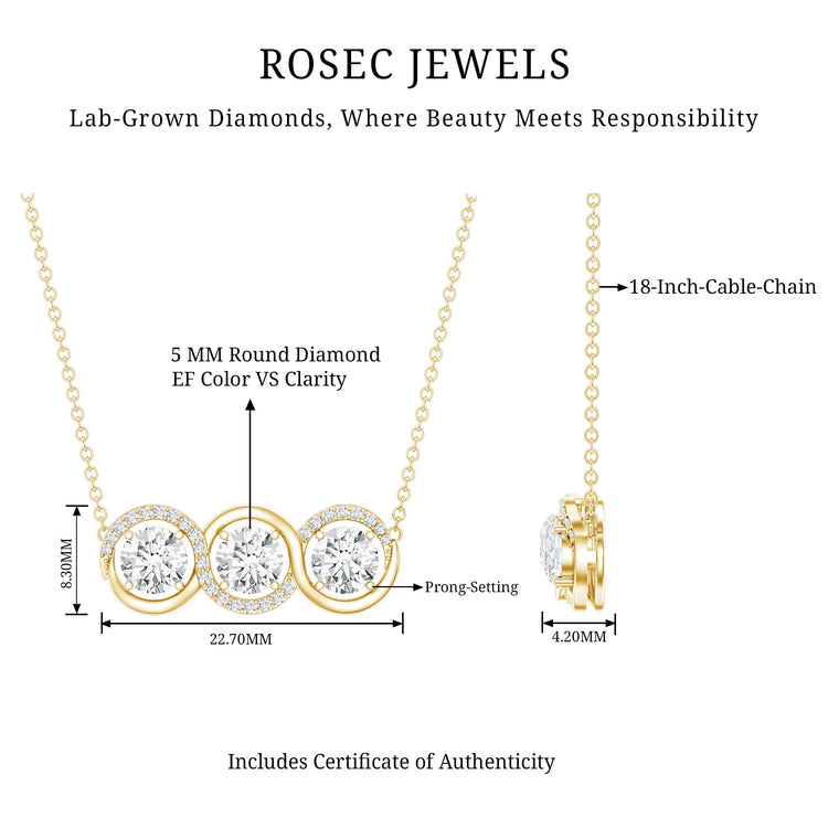 Certified Lab Grown Diamond 3 Stone Necklace For Her Rosec Jewels