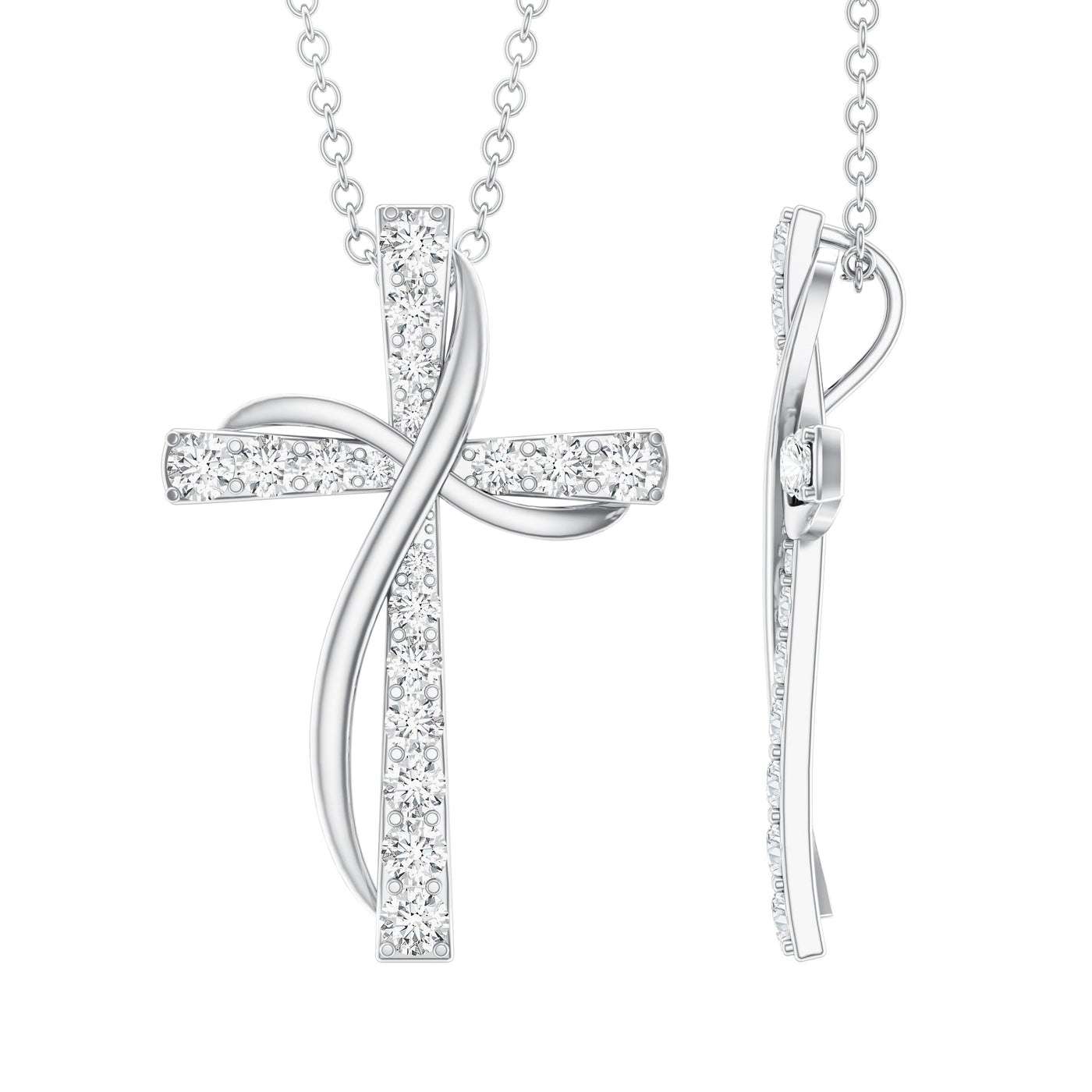 Pave Set Lab Grown Diamond Double Cross Necklace Rosec Jewels