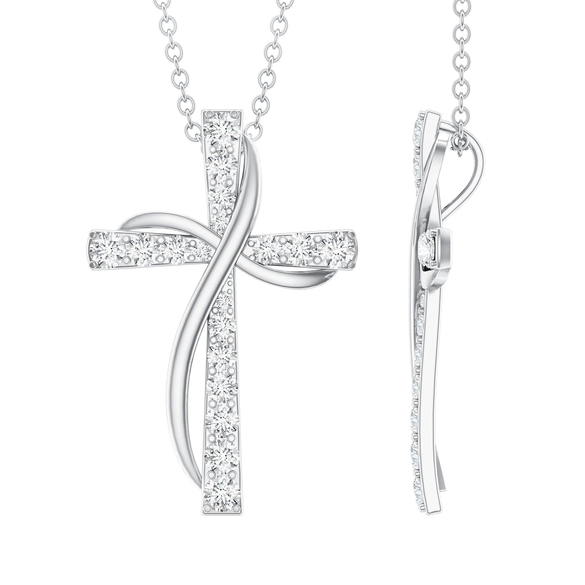 Pave Set Lab Grown Diamond Double Cross Necklace Rosec Jewels