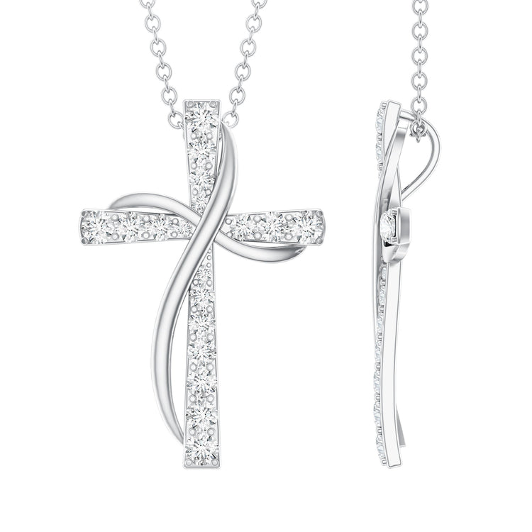 Pave Set Lab Grown Diamond Double Cross Necklace Rosec Jewels