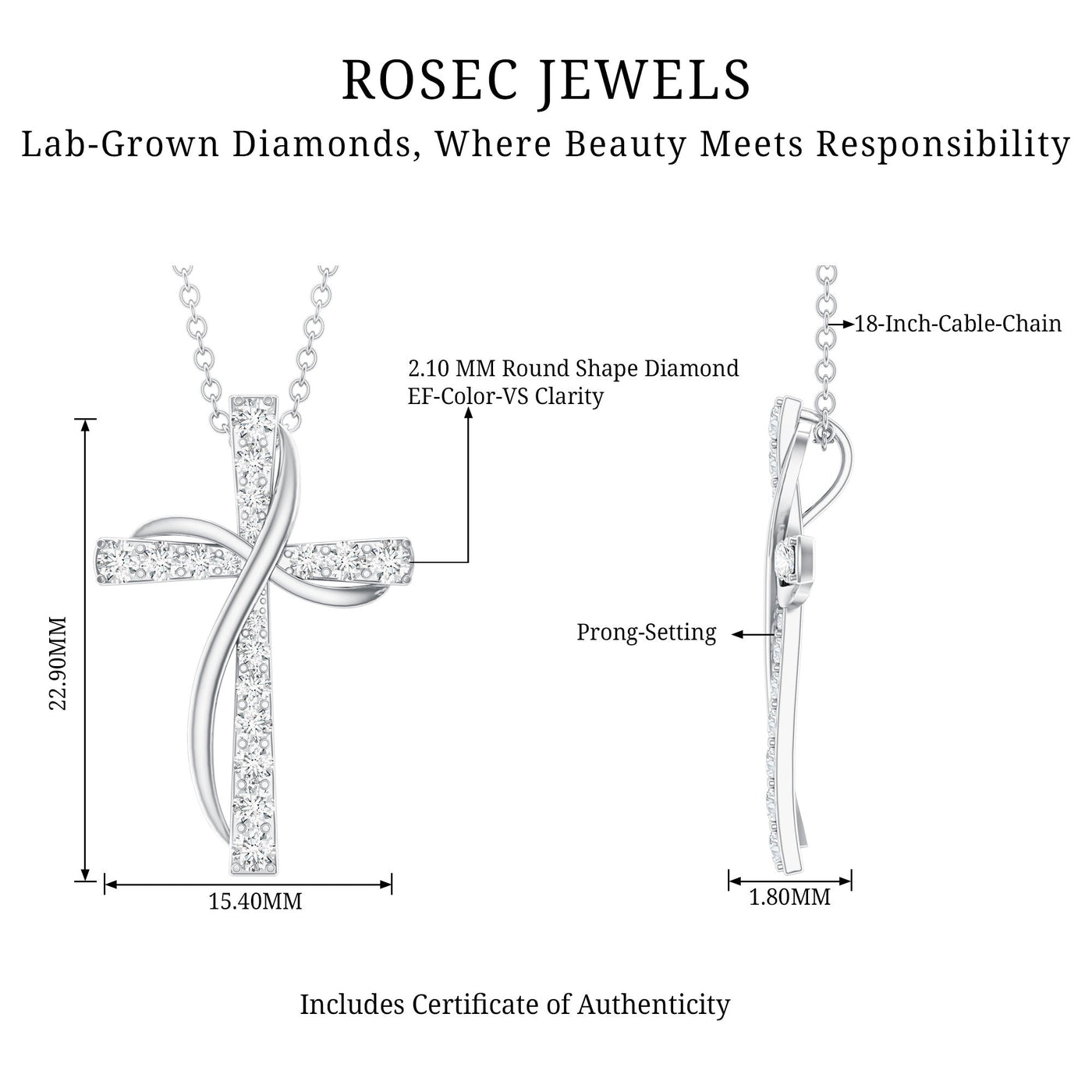 Pave Set Lab Grown Diamond Double Cross Necklace Rosec Jewels