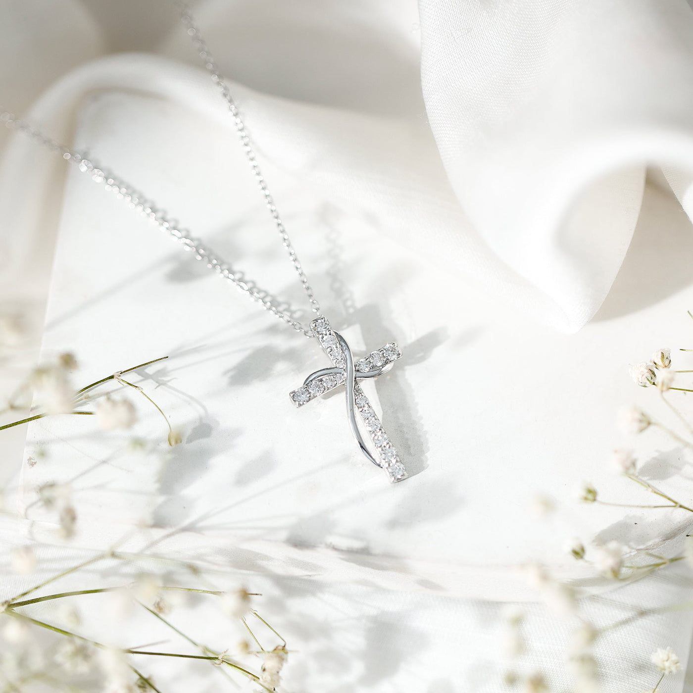 Pave Set Lab Grown Diamond Double Cross Necklace Rosec Jewels
