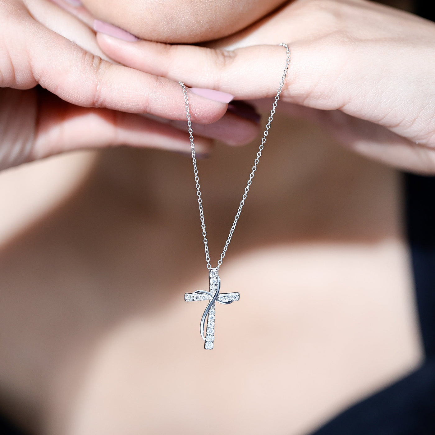 Pave Set Lab Grown Diamond Double Cross Necklace Rosec Jewels