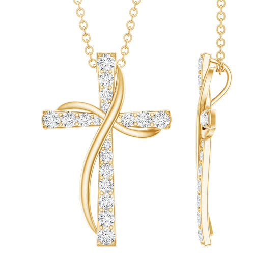 Pave Set Lab Grown Diamond Double Cross Necklace Rosec Jewels