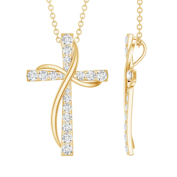 Pave Set Lab Grown Diamond Double Cross Necklace Rosec Jewels