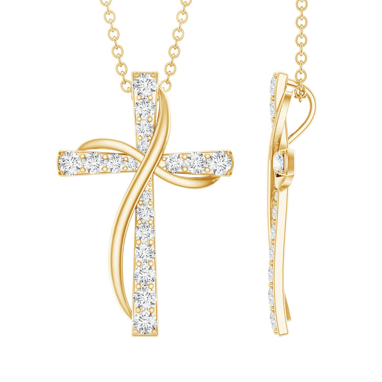 Pave Set Lab Grown Diamond Double Cross Necklace Rosec Jewels