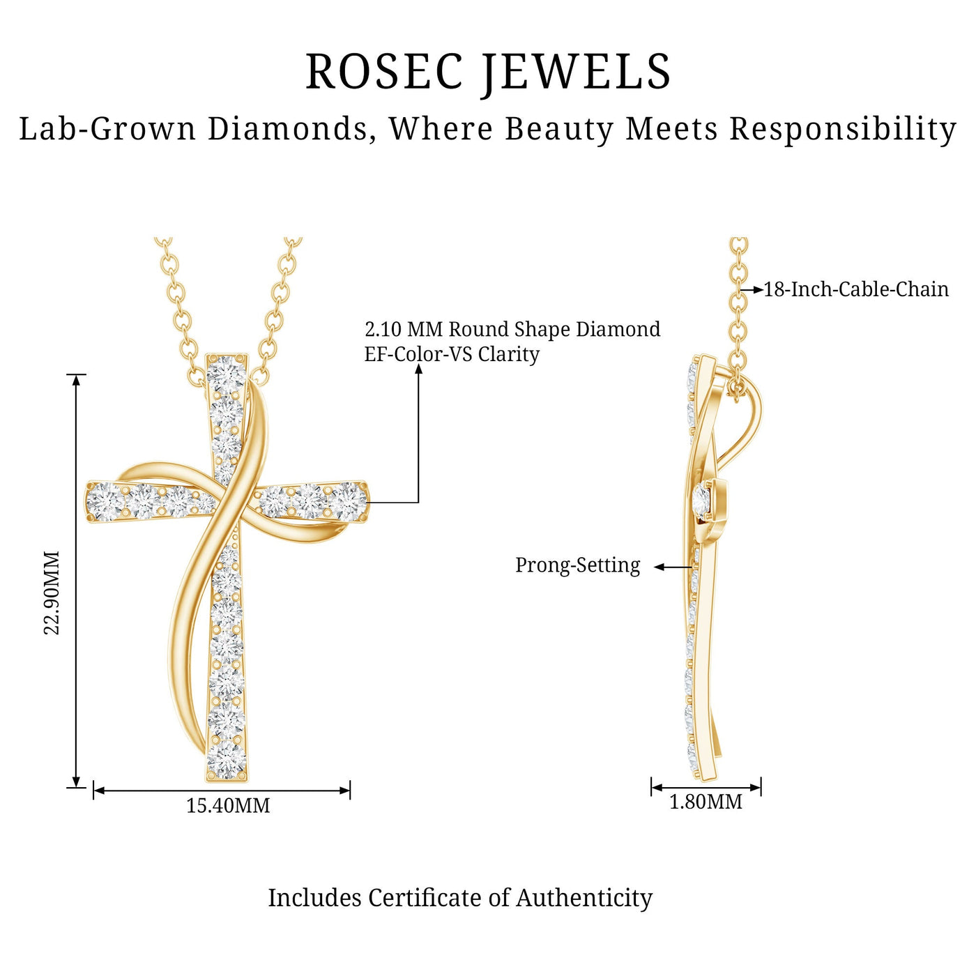 Pave Set Lab Grown Diamond Double Cross Necklace Rosec Jewels