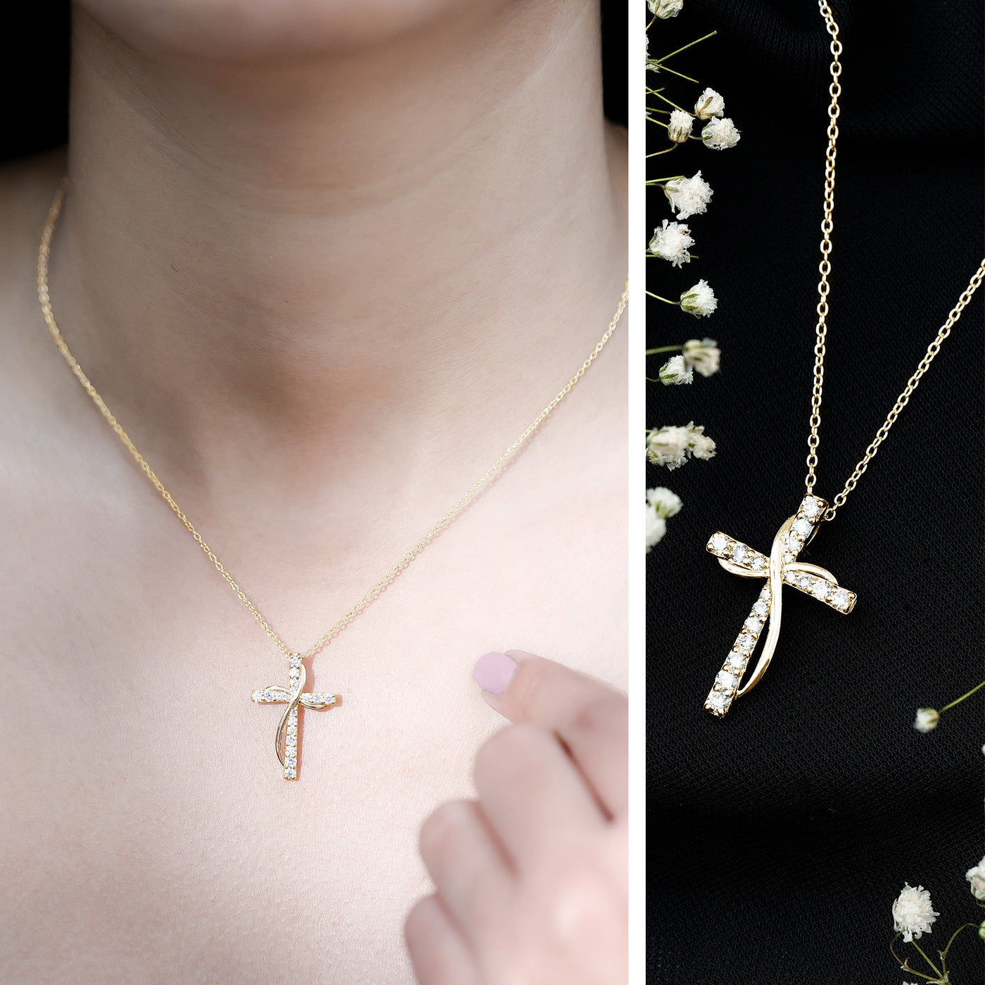 Pave Set Lab Grown Diamond Double Cross Necklace Rosec Jewels