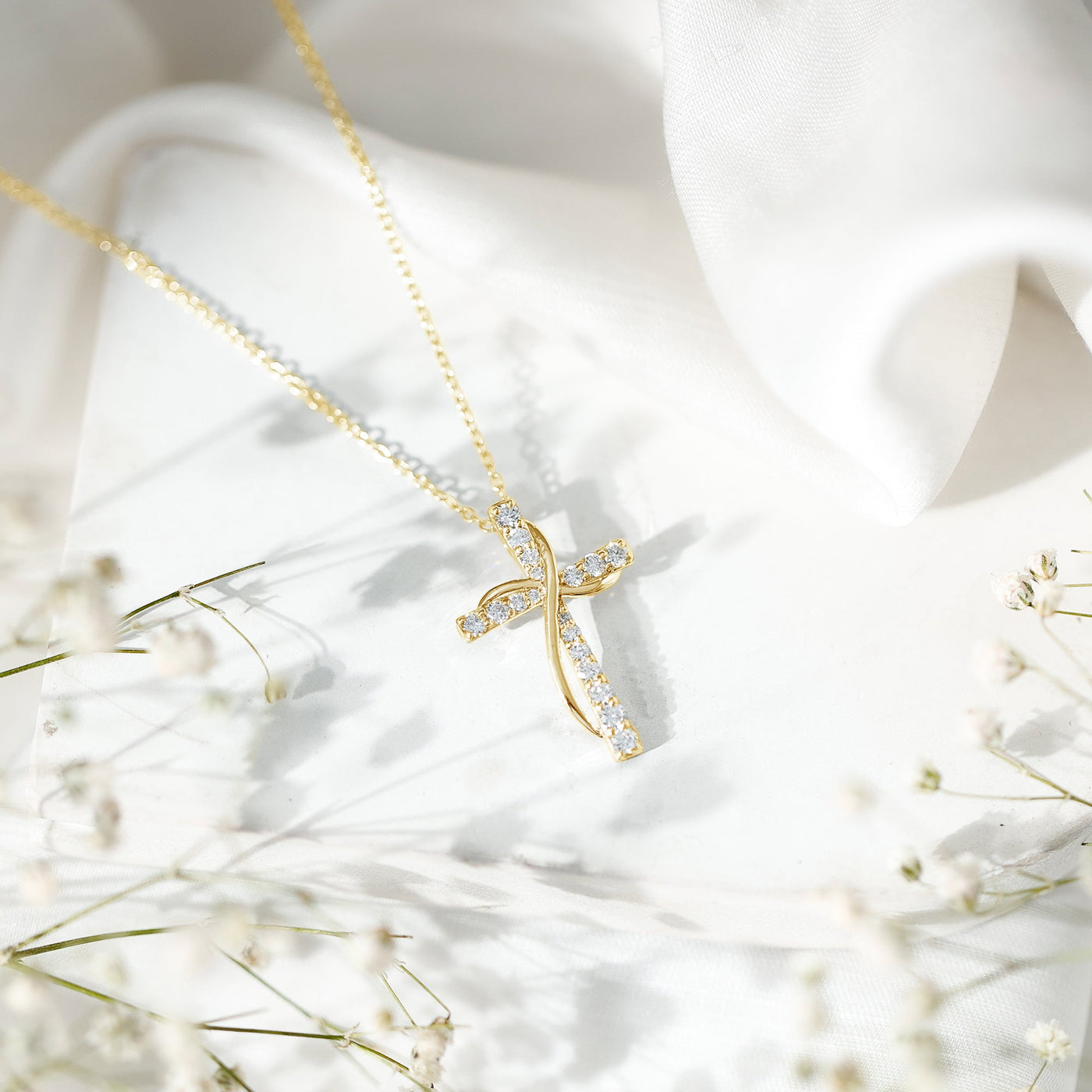 Pave Set Lab Grown Diamond Double Cross Necklace Rosec Jewels
