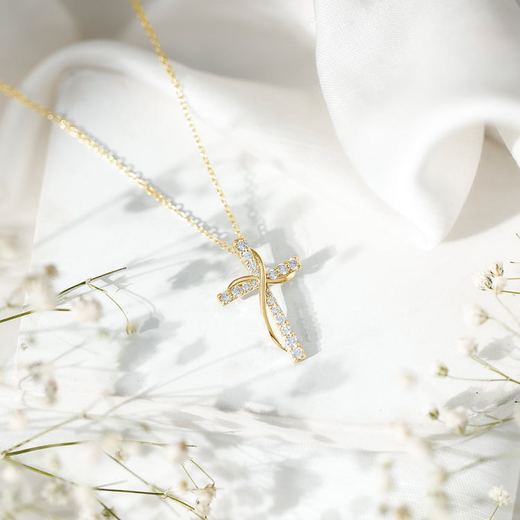 Pave Set Lab Grown Diamond Double Cross Necklace Rosec Jewels
