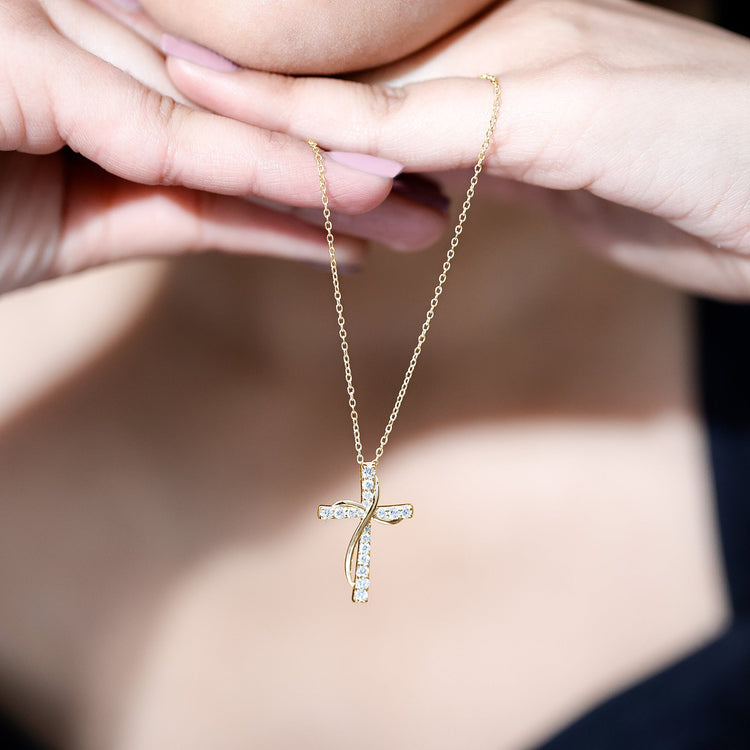 Pave Set Lab Grown Diamond Double Cross Necklace Rosec Jewels