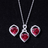 6 Carat Heart Shape Lab Created Ruby Pendant and Earrings Set Rosec Jewels