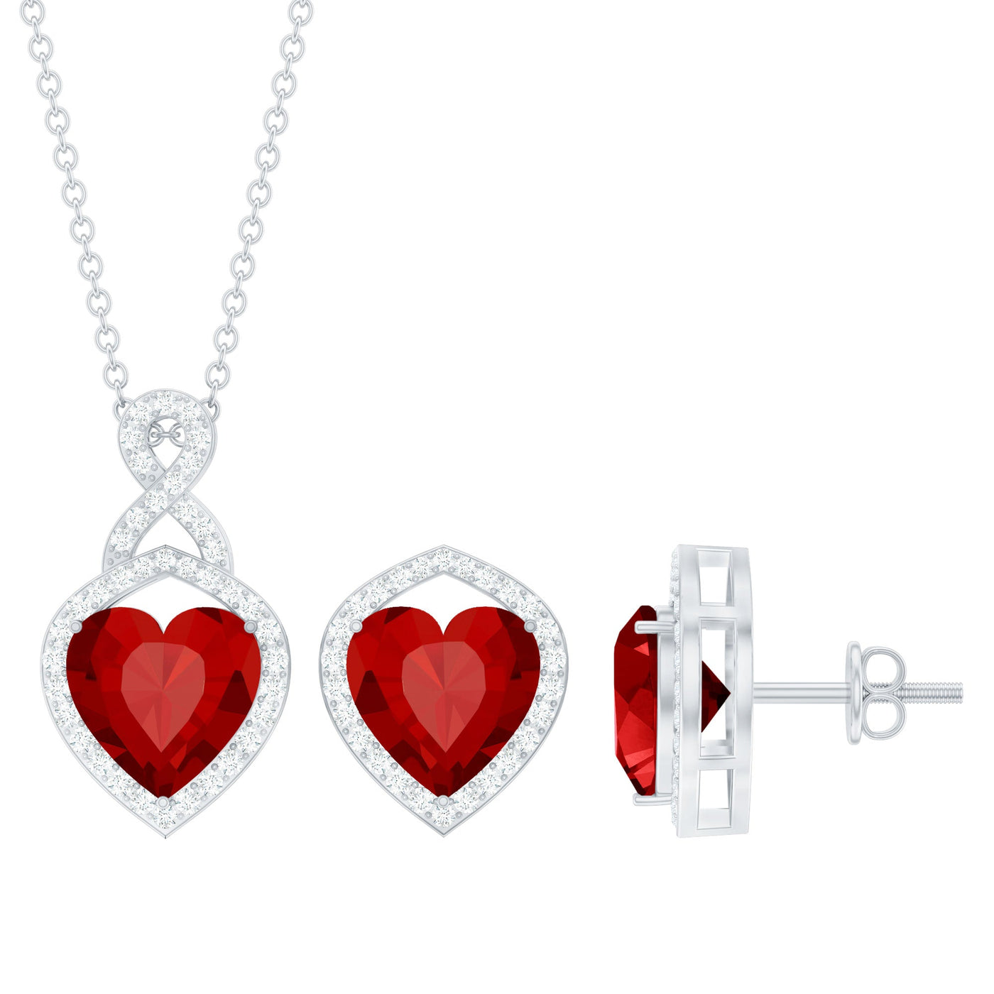 6 Carat Heart Shape Lab Created Ruby Pendant and Earrings Set Rosec Jewels