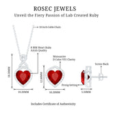 6 Carat Heart Shape Lab Created Ruby Pendant and Earrings Set Rosec Jewels