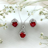 6 Carat Heart Shape Lab Created Ruby Pendant and Earrings Set Rosec Jewels
