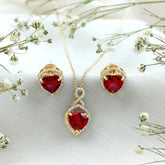 6 Carat Heart Shape Lab Created Ruby Pendant and Earrings Set Rosec Jewels