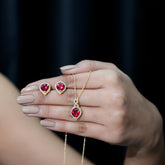 6 Carat Heart Shape Lab Created Ruby Pendant and Earrings Set Rosec Jewels