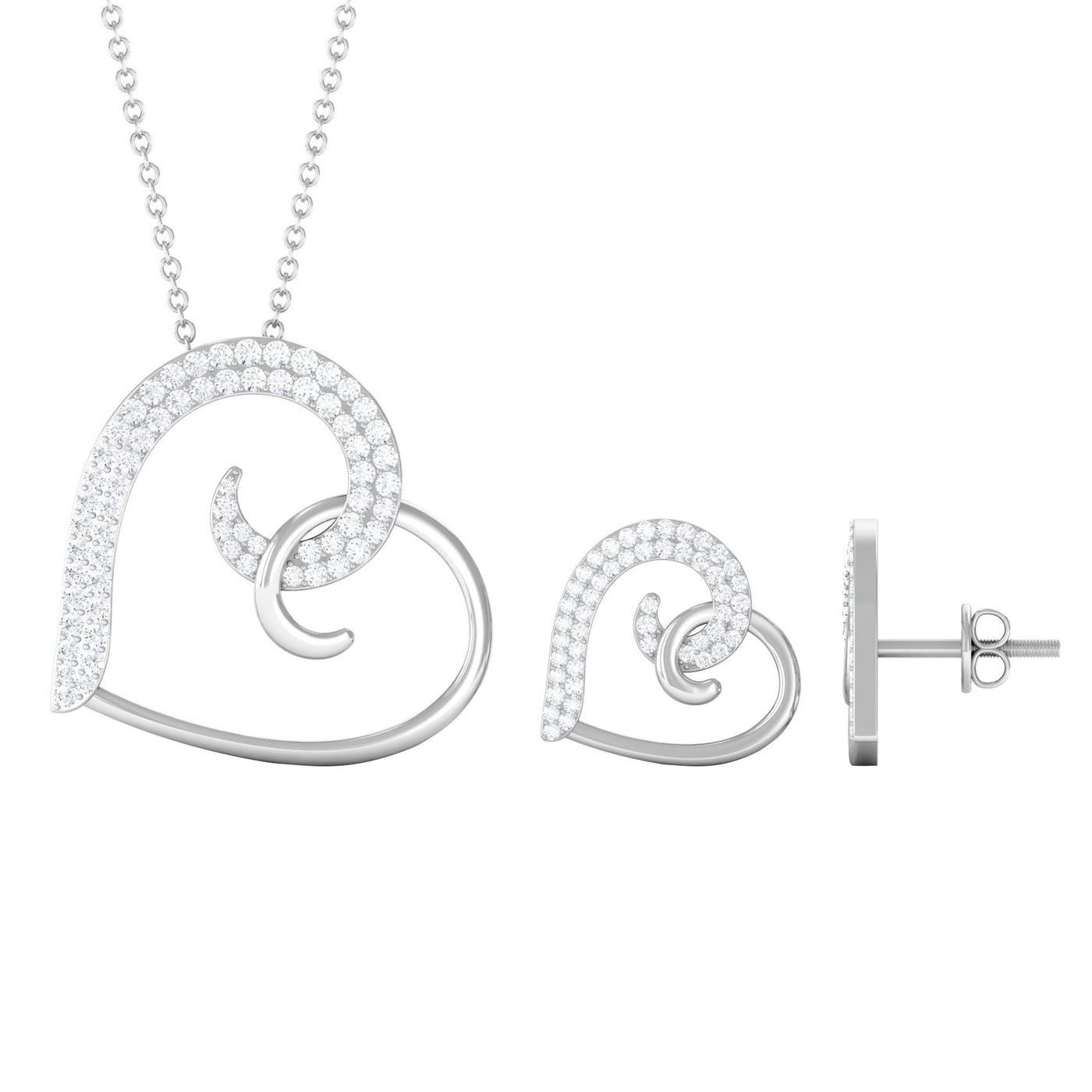 Modern Heart Necklace and Earrings Set with Certified Moissanite Rosec Jewels