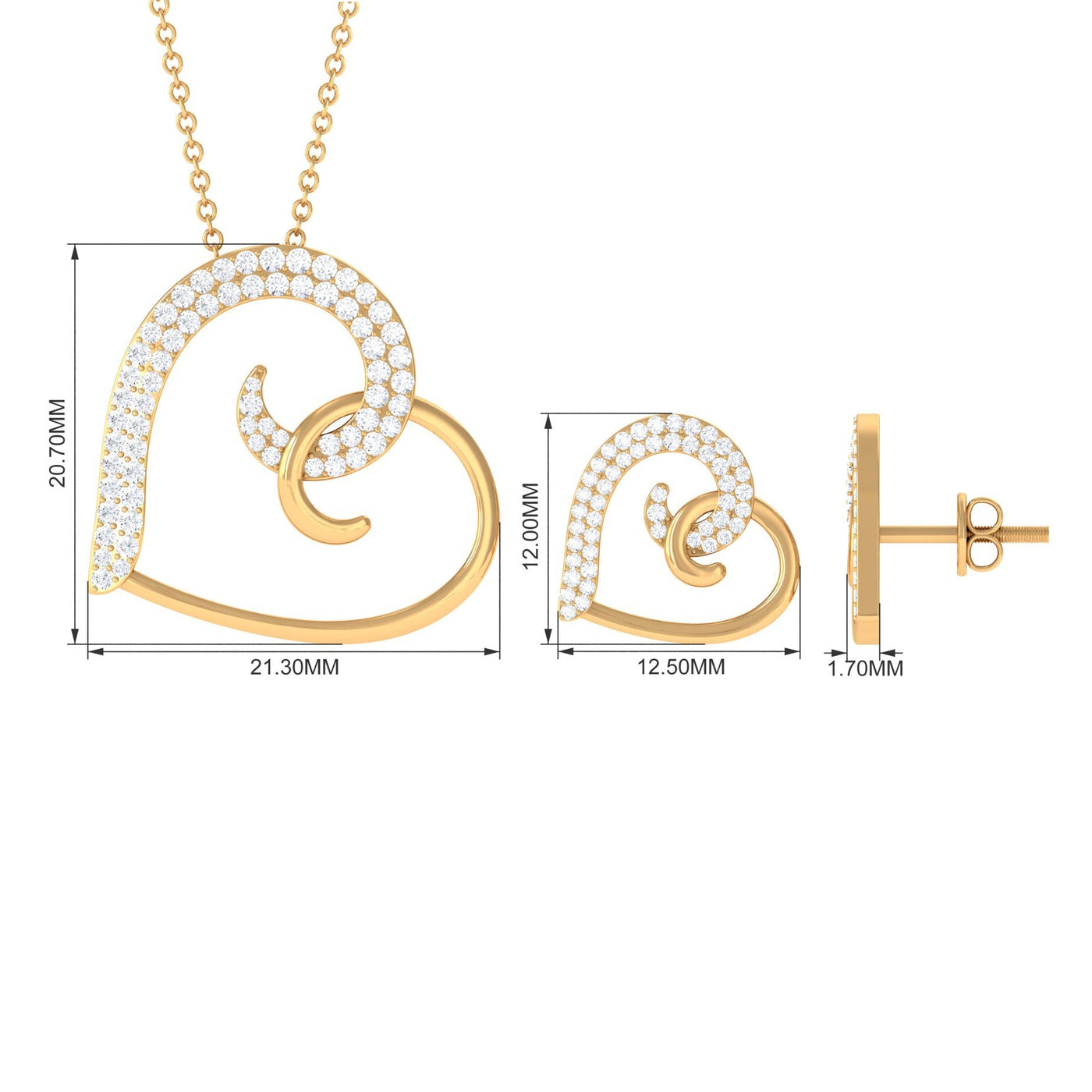 Modern Heart Necklace and Earrings Set with Certified Moissanite Rosec Jewels