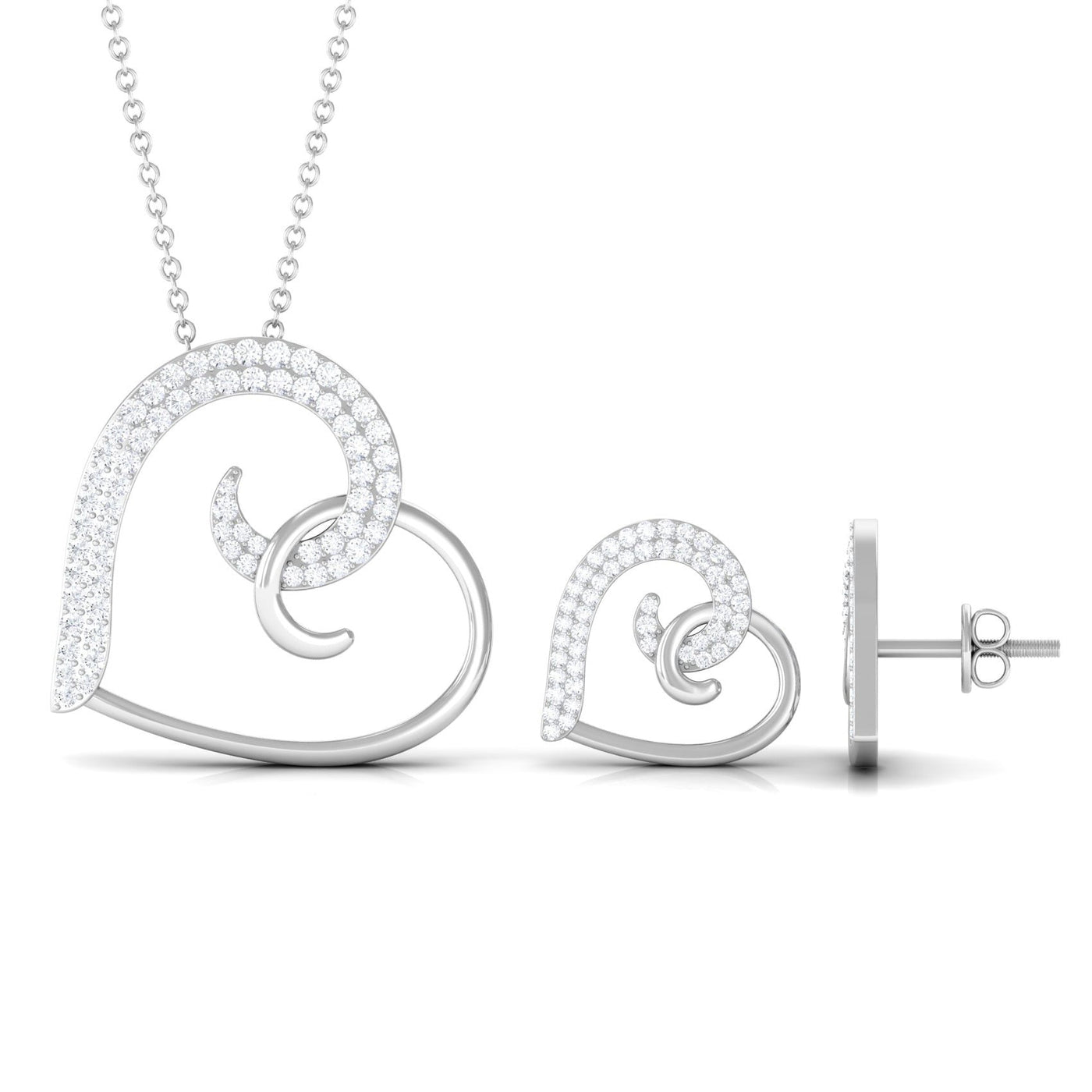 Modern Heart Necklace and Earrings Set with Certified Moissanite Rosec Jewels
