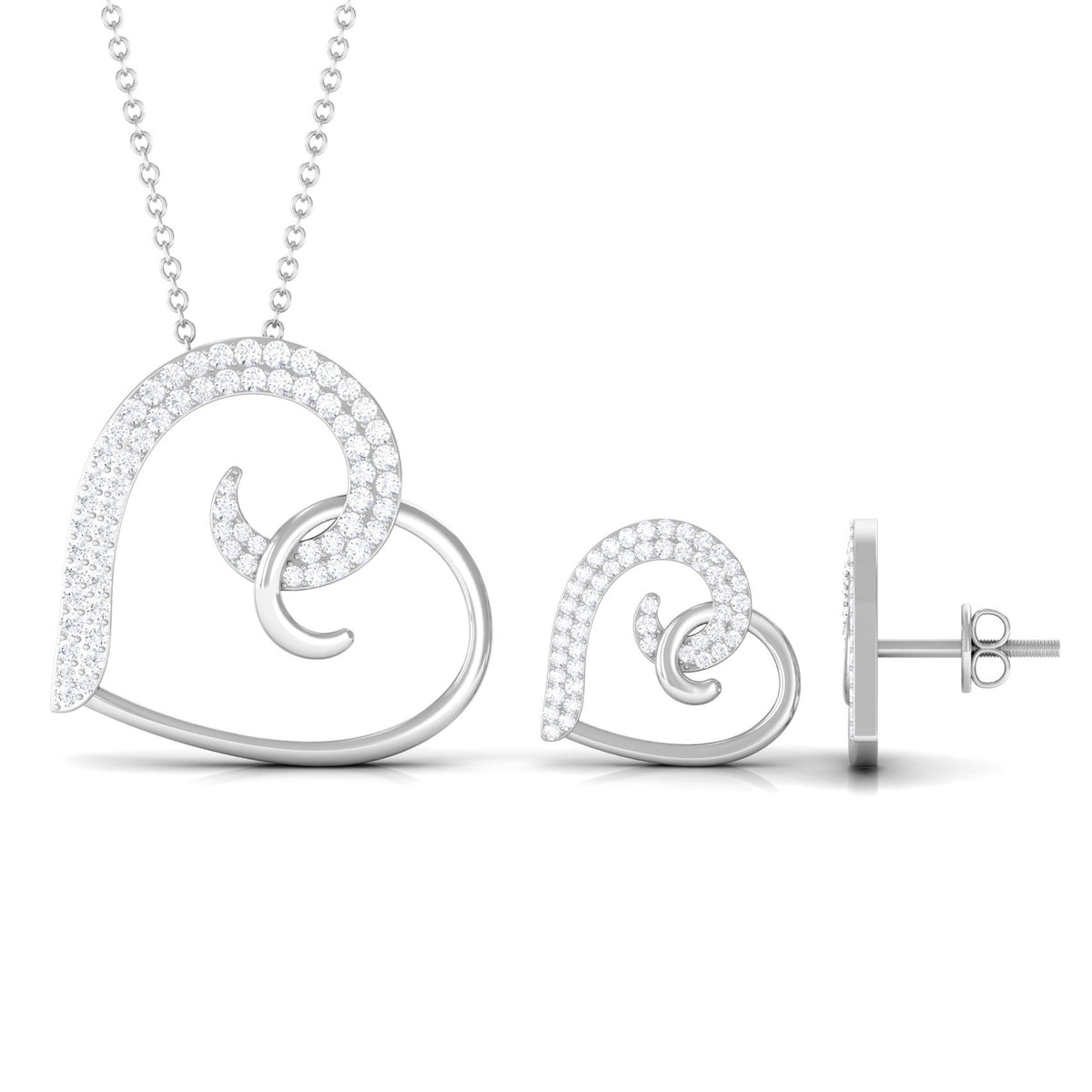 Modern Heart Necklace and Earrings Set with Certified Moissanite Rosec Jewels