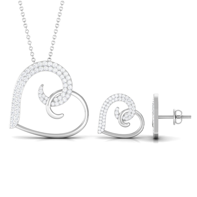 Modern Heart Necklace and Earrings Set with Certified Moissanite Rosec Jewels