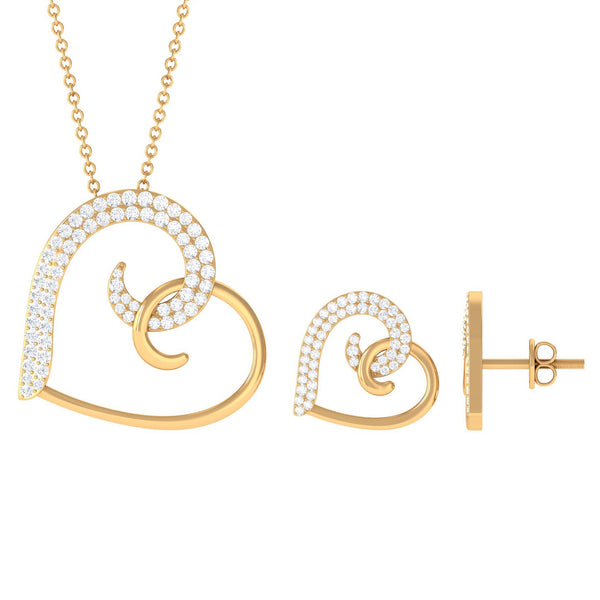 Modern Heart Necklace and Earrings Set with Certified Moissanite Rosec Jewels