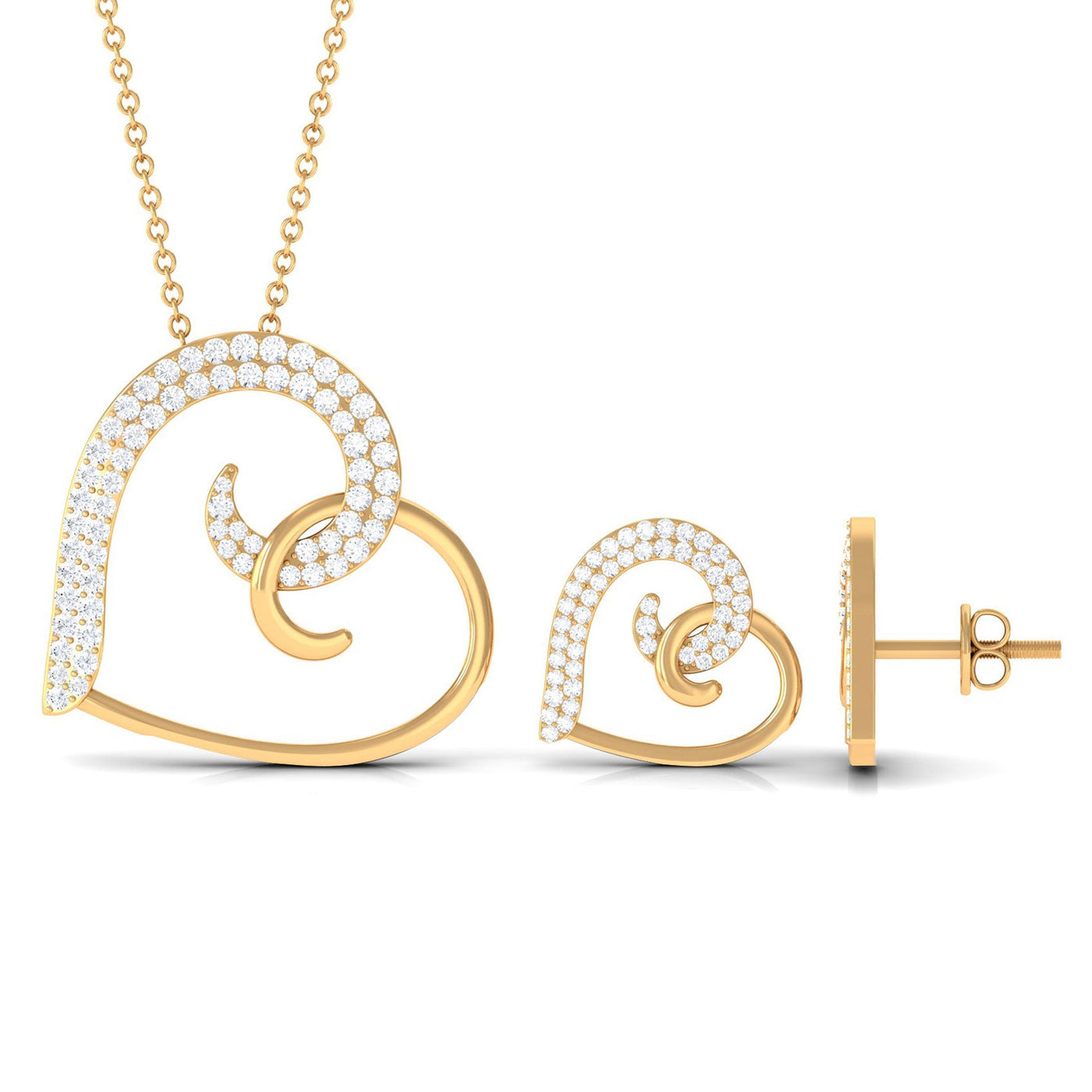 Modern Heart Necklace and Earrings Set with Certified Moissanite Rosec Jewels