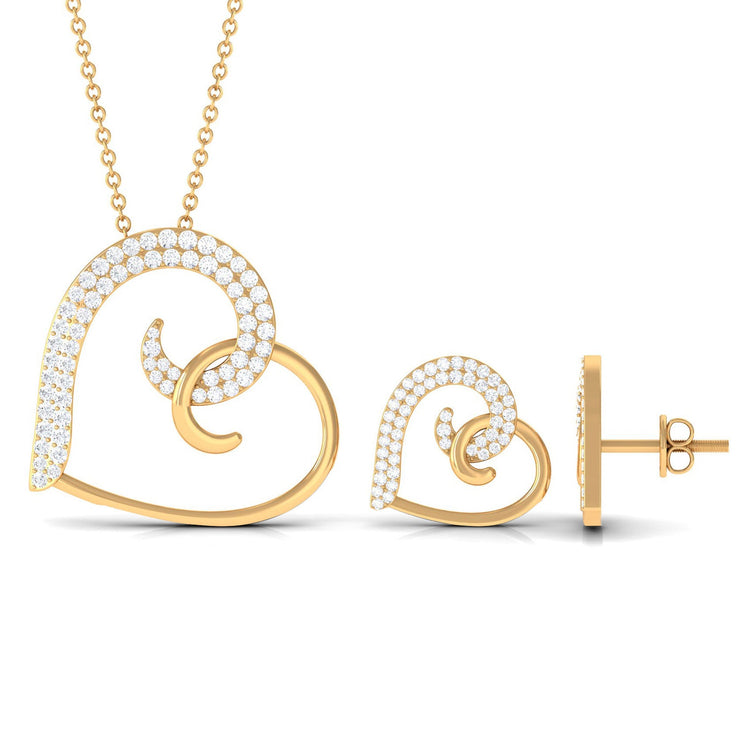 Modern Heart Necklace and Earrings Set with Certified Moissanite Rosec Jewels