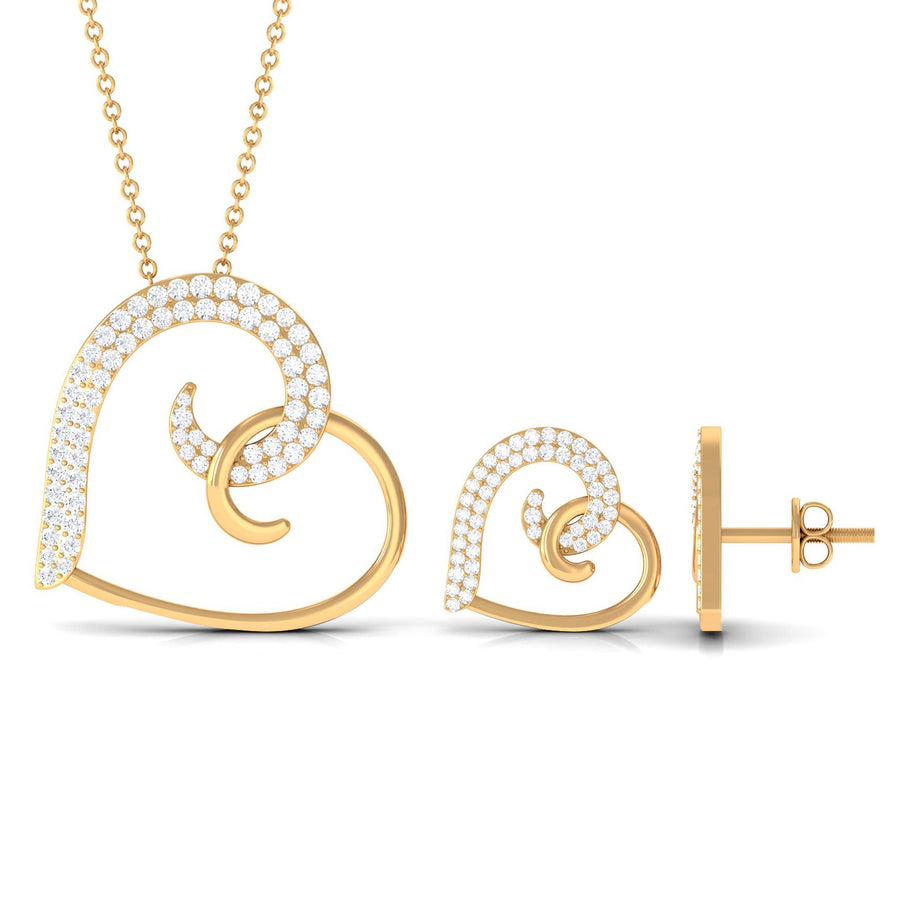 Modern Heart Necklace and Earrings Set with Certified Moissanite
